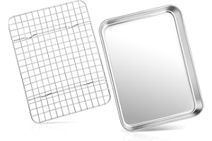 HaWare Backblech mit Abkühlgitter, Edelstahl Kleines Ofenblech mit Auskühlgitter, 26,4 x 20,5 x 2,5cm, Rechteckig Kuchenblech Backform mit Kuchengitter für Backen Braten Servieren, Spülmaschinenfest