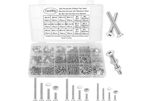 FandWay 900Pcs Bolts and Nuts Set,M2 M2.5 M3 Countersunk Machine Screws,DIN 965 Cross Flat Head Screws,304 Stainless Steel Bolts and Washers Set Phillips Drive Fully Threaded With Storage Box.