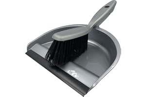 TDBS THE DUSTPAN AND BRUSH STORE Household Dustpan and Brush Set, Soft Bristle Brush and Plastic Dust Pan with Rubber Lip to Collect and Sweep Dust and Dirt from Floors, Stylish Silver Colour Hand Brush and Dustpan for Home Cleaning