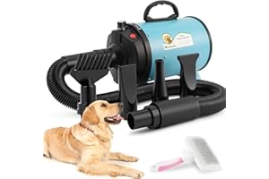 Mxmoonant 2400W Secador de Perros Profesional Velocidad Continua y Temperatura Ajustable Viene con 4 Boquillas Diferentes y un Soplador para el Cuidado del Pelaje