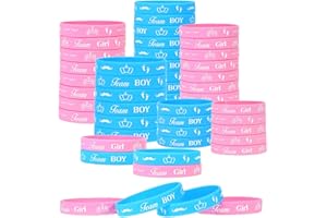 NIU MANG 36Pcs Gender Reveal Bracelet Team Boy and Team Girl Silicone Wristbands Gender Reveal Labels for Baby Shower Party Gender Reveal Party Supplies