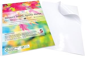 EVG Evergreen Goods Ltd 50 Hojas A4 Papel Fotografico Blanco Brillante - Papel Imprimible Adhesivo Para Impresoras De Inyección De Tinta Y Láser - Ideal Para Etiquetado De Productos Y áLbumes De Recortes