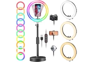 PEYOU Handy Ringlicht mit Stativ,[2025 Upgrade] 42 RGB-Modi Tisch LED Ring Light Kamera Handystativhalter mit Ringleuchte für Videokonferenzen Licht, Live, Vlog, YouTube, Tiktok, Make-Up, Fotografie