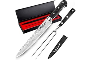 MOSFiATA 8" Carving Knife and 7" Fork Set, Premium Sharp Brisket Slicing Knife, German High Carbon Stainless Steel EN.4116 Meat Cutting Kitchen Knives BBQ Knives for Slicing Meats with Gift Box