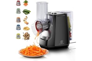 SUPERLEX Electric Cheese Grater 5-in-1 Rotary Grater Vegetable Slicer 150W Multifunctional Shredder with 5 Interchangeable Drum Blades for Fruit Vegetables Carrots Nuts Cheese Easy Clean