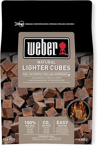 Weber Firelighters (48 Pieces), ecological, environmentally friendly, odorless and smokeless firelighters, for lighting charcoal and briquettes, constant flame - brown (17612) - 1