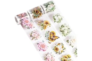 MisFun 3 Pezzi Washi Tape PET, Nastro Adesivo Decorativo Trasparente con Fiori, Scrapbooking Adesivi, Nastro Adesivo Trasparente per Diario Proiettile, Confezioni Regalo
