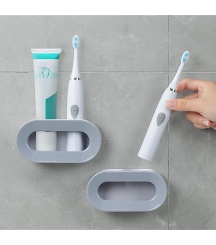 2 Portaspazzolini Elettrici Con Adesivo | Supporto Parete Per Spazzolino Elettrico E Dentifricio | Bianco, Senza Fori - Foto 8