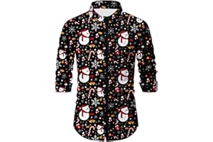 Crittygo Chemise De Noel Homme, Chemise Homme Moche Fantaisie Imprimé, Funky Christmas Shirt Manches Longues Boutonnés de Noël Tops