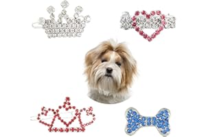 HACRAHO Lot de 4 pinces à cheveux en forme de couronne de princesse avec strass pour chiens de petite et moyenne taille