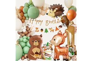 KONOZ Palloncini Compleanno 1 Anno Bimbo, Palloncini 1 Anno Bimbo Decorazioni Compleanno, Palloncini Giungla, Buon Compleanno Banner, Set Di Palloncini Riutilizzabili Con Animali Della Giungla