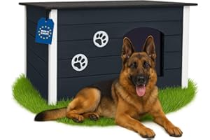Outentin Outdoor Winterproof Dog House for Large Dogs, Insulated and Weatherproof, Dog House for Outdoor Use with Flat Roof to Open, Sturdy and Modern Villa, 105 x 71 x 64 cm, Grey