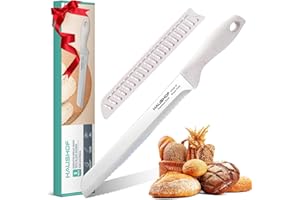 HAUSHOF Coltello da Pane 20 cm, Coltello da Cucina Seghettato con Manico Ergonomico, Coltello per Tagliare Pane, Bagel, Torte