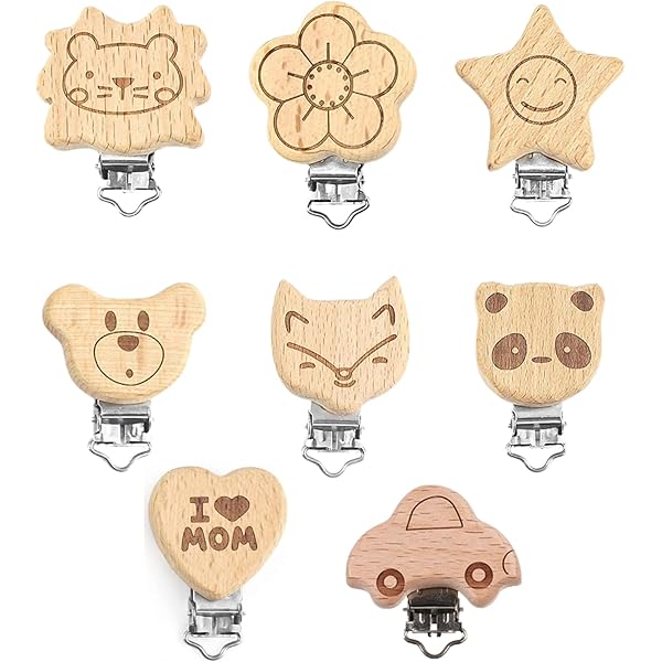 Clip Ciuccio Legno - 4 Pezzi Con Forme Animali, Portaciuccio Sicuro Per Bambini - Foto 10