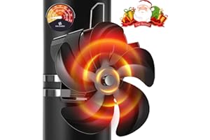 Xmasneed Stove Fan, Log Burner Fan With Thermometer, 5 Blades Flue Pipe Fireplace Fans, Eco-Friendly Heat Powered Wood Burner Fans, Silent for Home Wood Burning/Log Burner/Fireplaces