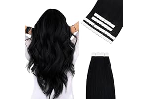 Vlasy Tape in Hair Extensions Human Hair 10 Pieces Mini Tape in Hair Extensions Real Natural Human Hair Invisible Straight Black Hair Extensions for Short Hair Women and Girls 1# 14 Inch