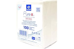 LCH - Lot de 10 - Compresses non tissées non stériles 10x10cm 30G 4 plis LCH (sachet de 100)