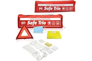 4business 2 x Kfz Verbandstasche rot | Verbandskasten für Auto | Inhalt nach neuester DIN 13164:2022-02 | Euro-Warndreieck | Warnweste EN ISO 20471