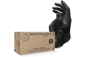 AMPRI Biologisch abbaubare Nitrilhandschuhe, schwarz, 100 Stück/Box, Größe M, puderfrei, Nature Gloves by Med-Comfort: Nitril Einmalhandschuhe in den Größen XS, S, M, L, XL erhältlich