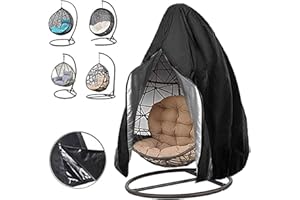 Patio Hängesessel Abdeckung Outdoor Swing Egg Chair Cover Wasserdicht Anti-Staub mit Reißverschluss und Kordelzug 210D Oxford Stoff Veranda Garten Rasen Stuhl Schutz Möbel Zubehör 115 x190 cm(Schwarz)