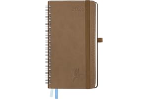 FEKSINO Agenda De poche 2026 Semainier 18 x 9,8 cm - Couverture Souple en PU Cuir Spirale, janvier à décembre 2026,A6 Petit Planner Scolaire Mois, Papier 100 g/m²,Marron