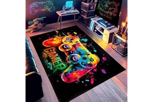 PEIHUODAN Tapis Chambre Ado Gamer 3D Tapis Sol Gaming Deco Chambre Garcon Enfant Tapis De Salon Moderne Antidérapant Ciel étoilé Néon Coloré Graffiti Console De Jeu Flanelle Doux Carpets (vert,80x120cm)