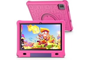 PRITOM Tableta Android 12 para niños, Pantalla IPS HD de 10'', 3GB+64GB, Software IWAWa Kids preinstalado, Control de Juegos educativos, Tableta WiFi con Estuche de Seguridad (Rosa)