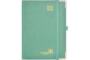 POPRUN Agenda 2025 2026 Semainier 22 x 16,5 cm De Août 2025 à Déc 2026, Premium Planner Scolaire 17 Mois, Couverture en cuir de coton PU, Onglets Mensuels, Papier 100g/m², Vert Minuit