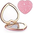 Bremorou Heart-Shaped Double-Sided 1x/2x Magnifying Mini Compact Mirror, Gold, 2.93x2.75 inches