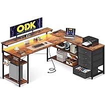 Scrivania Ad Angolo Con LED E USB - 135x110 Cm Nero Con Cassetti E Prese Per Ufficio Casa - Foto 4