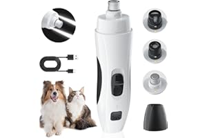PcEoTllar Młynek do paznokci dla psa z lekkim profesjonalnym 2-biegowym elektrycznym trymerem do paznokci dla zwierząt domowych pilnik super cichy ładowalny łapy pielęgnacja pazur psa narzędzie do