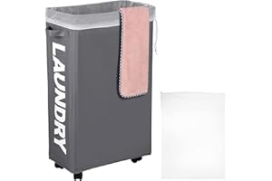 IHOMAGIC Cesto de Lavandería con Bolsas Extraíbles de Lavandería 62L, Cesto para la Colada Delgada sobre Rueda, Cesto Ropa Sucia Alta para Juguetes, Toallas, Herramientas de Pintura (Gris Oscuro)