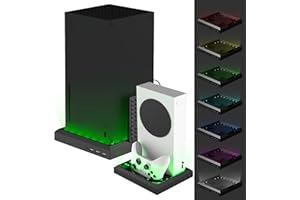 Ermorgen LED-Lichtständerstation für Xbox-Serie X/S mit 3 Anschlüssen USB-Hub [ 2 Modelle kompatibel] 2.0 Hochgeschwindigkeits-USB-Hub-Splitter und bunter RGB-Lichtständer [Sprachsteuerung]