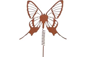 UNUS Decorazione da giardino a forma di farfalla con molla oscillante, in metallo arrugginito, per giardino, terrazza o balcone, piccola