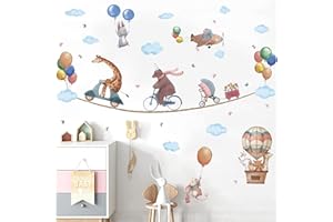 HPNIUB 40 Stück Tier Wandtattoo,Wandaufkleber Kinderzimmer Lichtfarbe,134x40cm (BxH),Tiere Babyzimmer Wandsticker,DIY Zirkus Giraffe Hase Wandaufkleber für Junge Mädchen Schlafzimmer Wanddeko