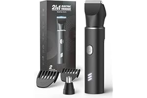 CLEANWISE Intimrasierer Mann mit Nasenhaartrimmer 2-in-1, Schmerzfreier Wiederaufladbarer Körperrasierer Herren für Beine Brust Achselhöhle Leiste Nase und Ohren, 2 Empfindliche Kämme, Wasserdicht, Reisesperre