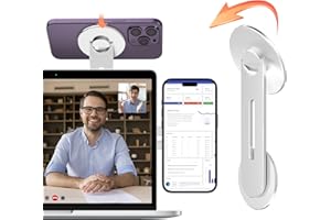 imluckies Soporte Magnético para Teléfono Portátil, Clip de Montaje de Cámara Continuidad Ajustable en 180°, Compatible con Magsafe iPhone 16 15 14 13 12 Series/iOS 16/MacBook macOS 13 Ventura, Plata