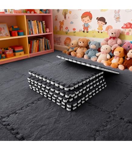 Tapis Sol Emboitable 30x30 Tapis De Jeu Puzzle 10 Pièces Mousse Pelucheuse 30x30cm - Dalles Emboîtables Chambre Bébé Gris Chameau