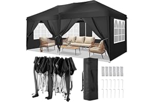 COBIZI Pavillon 3x6 Faltpavillon Wasserdicht Stabil Winterfest Faltbar Partyzelt mit 6 Seitenteilen Pop up Gartenpavillon UV Schutz 50+ Höhenverstellbar für Strand Hochzeit Camping, Schwarz