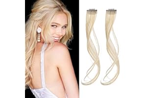 REECHO Long Side Air Bangs, Wavy Curly Clip in Curtain Bangs Front Side Bangs Face-Framing Highlights for Women Daily Use 2 PCS Set Long Temples - Medium Blonde with Pale Highlights