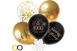 SROEESHEE Black Gold 60th Birthday Balloons - 30pcs Birthday Decorations for Men and Women with Ribbon, Sixty Latex Balloons for 60 Year Old Party Celebration