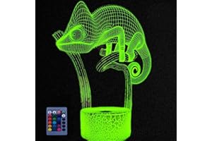 HPBN8 Ltd Kreatywna lampka nocna 3D kameleon zasilany przez USB pilot dotykowy przełącznik dekoracyjny stół iluzja optyczna lampy 7/16 zmieniające się kolorów lampa stołowa LED dom miłość urodziny