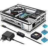 Miuzei Raspberry Pi 3 b+ Gehäuse mit Lüfterkühlung, 3 × Aluminium Kühlkörper, 5V 3A Netzteil, Micro-USB Kabel mit EIN/Aus Sch