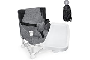 HB.YE Składane krzesło dziecięce ze zdejmowaną tacą, wyściełane krzesło do domu i w podróży, z workiem transportowym (ulepszona wersja szara, ulepszona)