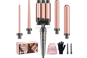 Ensemble de fer à friser 3 barils Fers à friser 5 en 1-BESTOPE PRO Grandes boucles Bigoudis en céramique avec 2 clips