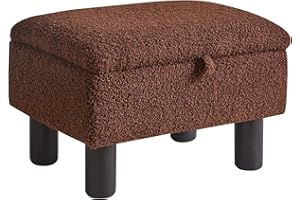 Aibiju Fußhocker mit Stauraum, rechteckiger Ottoman mit gepolstertem Sitz, Beine aus Kiefernholz, Sofa-Fußstütze aus Kunst-Teddyfell, zusätzliche YD-JD136B