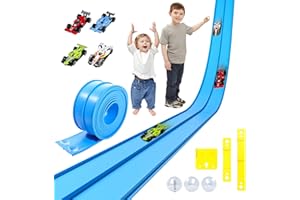 Doloowee 3.9M Geschwindigkeitsstrecke Rennstrecke, Flexible Rennbahn mit Saugnäpfen, DIY-Autobahn mit 4 Autos, Spielzeug für Kinder ab 3 Jahren