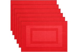 pigchcy Placemats Washable Woven Vinyl Placemats for Dining Table Easy to Clean Plastic Placemats Set of 6 (45 x 30cm, Red)