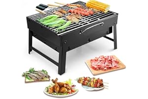 Uten Barbacoas Portátiles de Carbón, Parrilla de Acero Inoxidable para Ahumar y Acampar al Aire Libre, Char Broil BBQ Pit Gri
