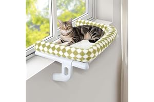 GUUSII HOME Hamaca Cama Gato Ventana para Amaca Camita Gatos Colgante de Interior Grande Ajustable Fácil de Montar y Mover Durable Sin Taladro Sin Succión 63 * 38cm Soporta hasta 18kg(Verde,L)